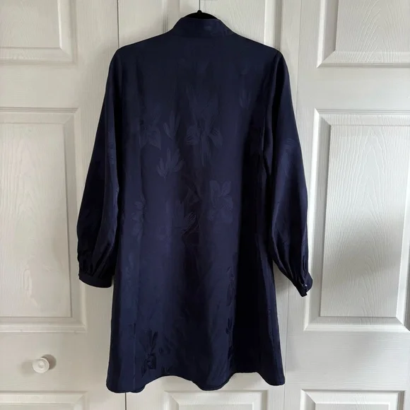 Figue Izzie Floral Jacquard Mini dress Long Sleeve S‎ Festive Preppy Career Blue - Picture 8 of 10